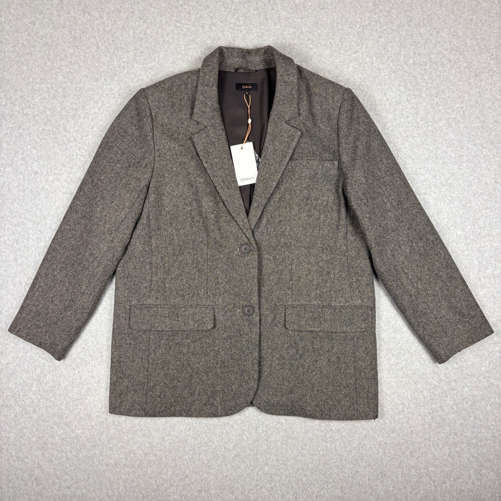 Quince Recycled Wool Blend Herringbone Blazer Brown XL Italian Fabric NWT
